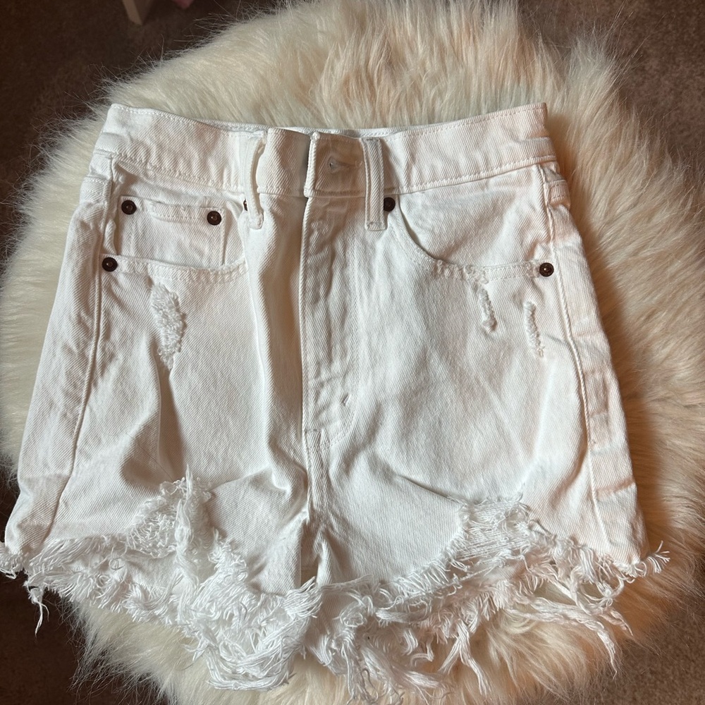 Abercrombie & Fitch White Distressed Denim Shorts